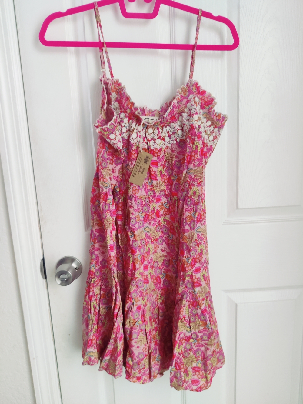 NATURAL LIFE Pink Floral Mini Dress with Lace Trim - Picture 6 of 6